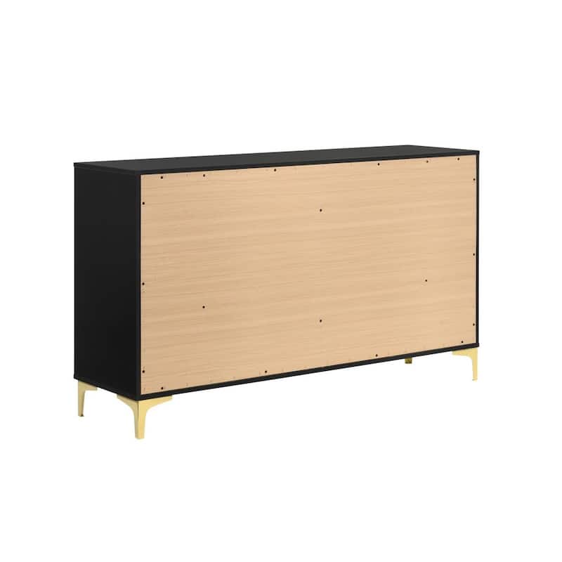 6 Drawers Wood Dresser with Metal Legs in Black and Gold