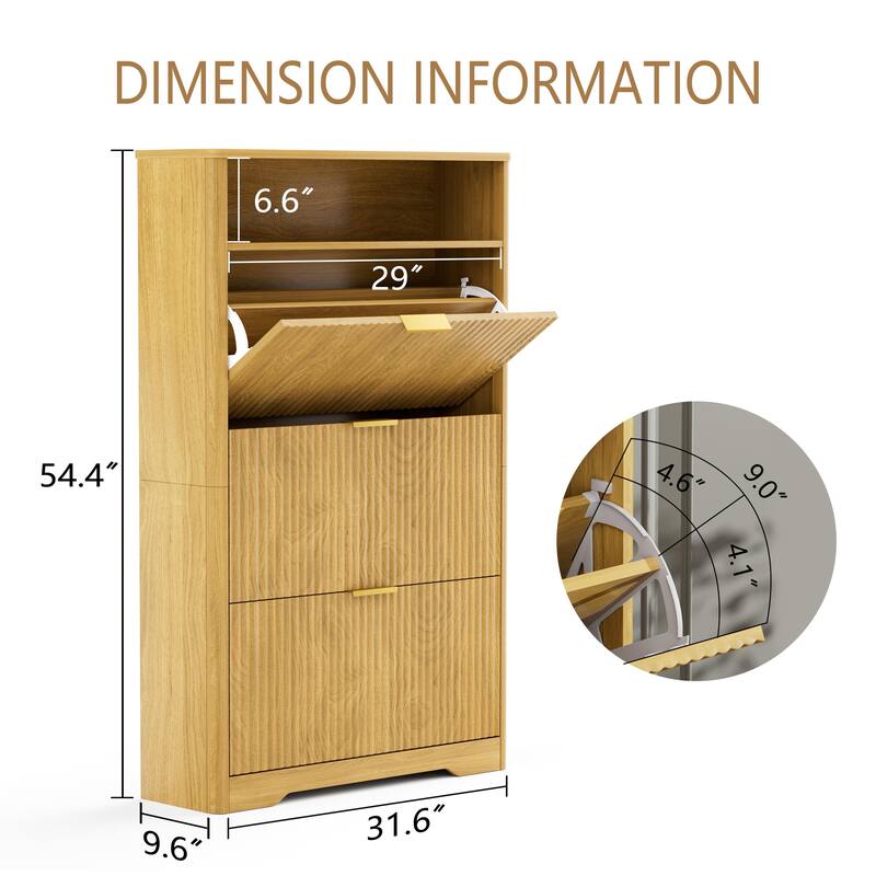 54.4" Tall Shoe Cabinet with 3 Flip Doors, Large Capacity Hallway Organizer