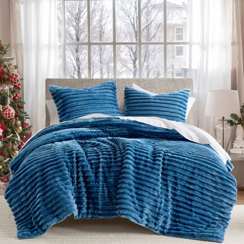 Chelsea Square Avril Fluffy Ribbed Plush Comforter Set - Blue - Twin