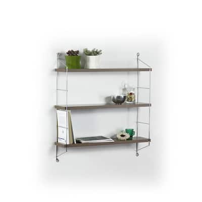 Floating Wall Decor Wall Mounted Rustic Decorative Hanging 3 Tier Metal Bracket Shelf for Books and Collectibles, Walnut/Chrome