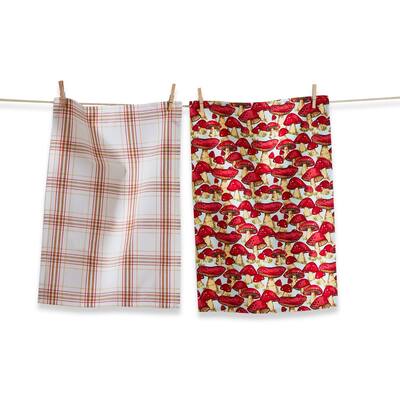 Mushroom Dishtowel Set of 2 - Multicolor Cotton Kitchen Towels, Everyday Use, Machine Wash, 26 x 18 Inches