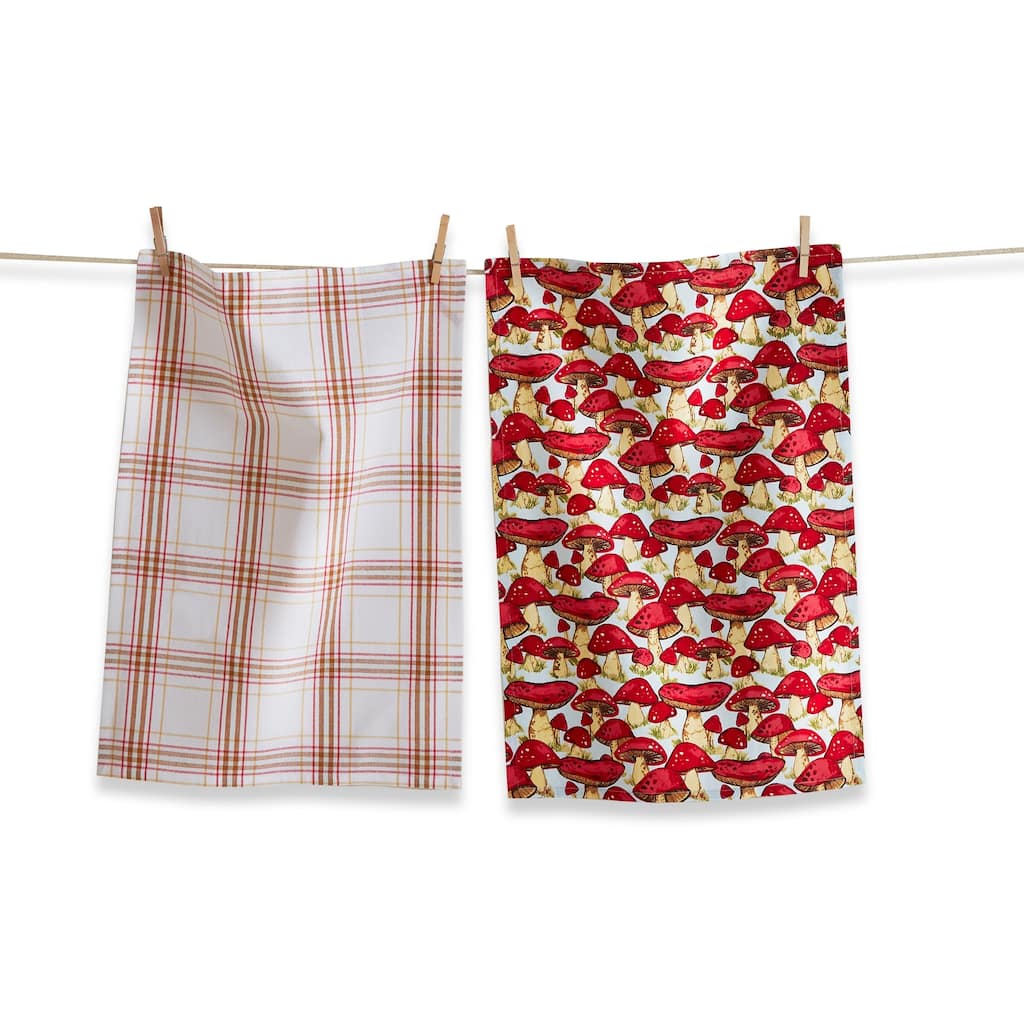 Mushroom Dishtowel Set of 2 - Multicolor Cotton Kitchen Towels, Everyday Use, Machine Wash, 26 x 18 Inches