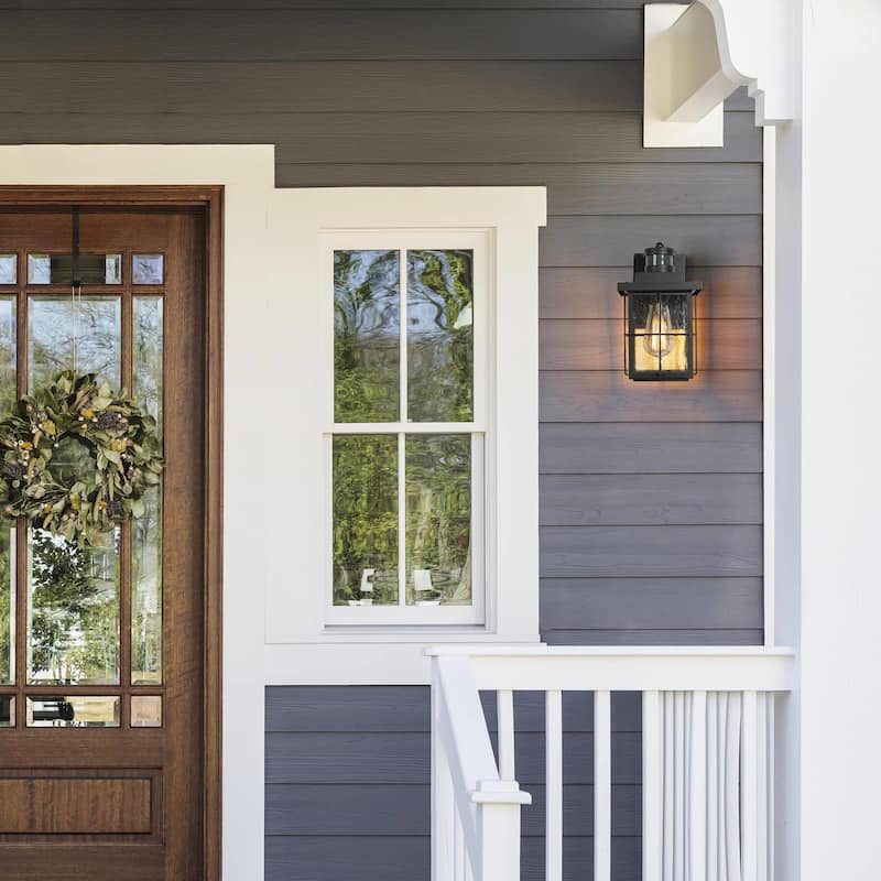 Bern Dusk to Dawn Set of 2 Black Motion Sensor Outdoor Wall Lantern Exterior Sconce - L 7.1"* W 7.7"* H 10.6"