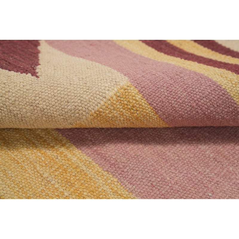 Hand Woven Oriental 100% Wool Carpet Southwestern Tribal Pink Kilim Area Rug - 9' 6'' X 8' 3''