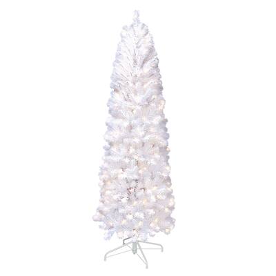 Puleo International Pre-Lit 6.5' White Pencil Northern Fir Artificial Christmas Tree