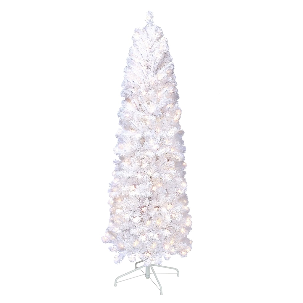Puleo International Pre-Lit 6.5' White Pencil Northern Fir Artificial Christmas Tree