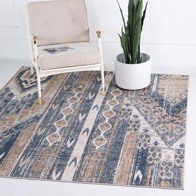 Transitional Wedo Collection Area Rug - 4' Square - Navy Blue
