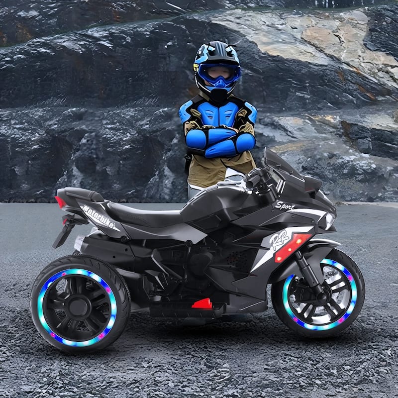 12V Electric Kids Motorcycle Ride-On with Shock Absorbers and USB MP3 Forward and Backward Drive - 41"L x 22"W x 25"H
