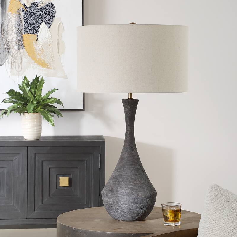 Horizontal Texture Table Lamp with Drum Shade - 34 - Green