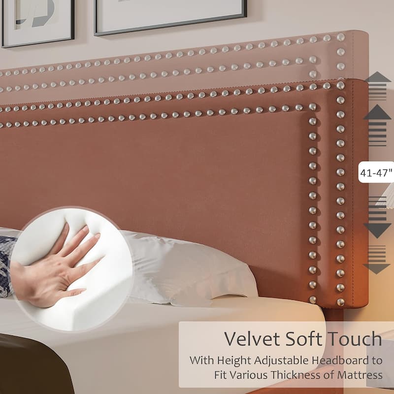 VECELO Upholstered Bed Frames with Height Adjustable Headboard