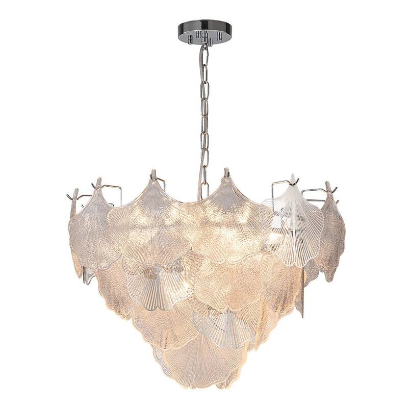 Ginkgo 8-Light Ribbed Textured Glass Round Leaf Chandelier - 23.6in