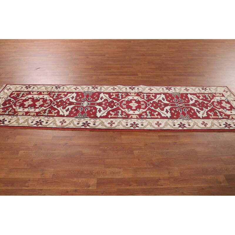 Red Oushak Indian Runner Rug Hand-Knotted Wool Carpet - 2'6"x 9'9"