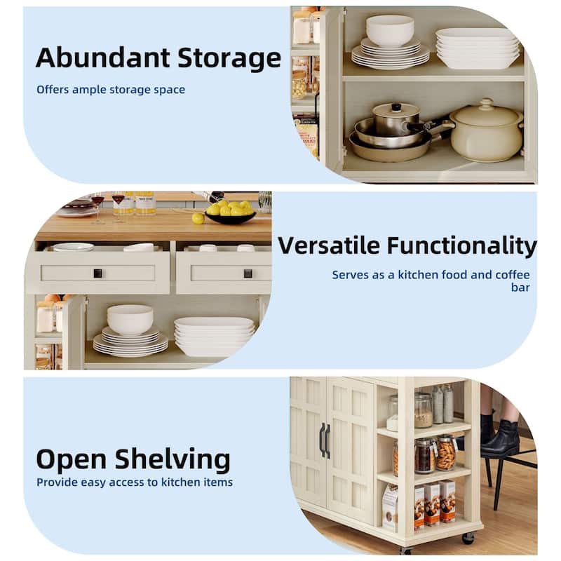 45" Rolling Kitchen Island with Storage & Drawers, Extendable Bar Table with Lockable Wheels