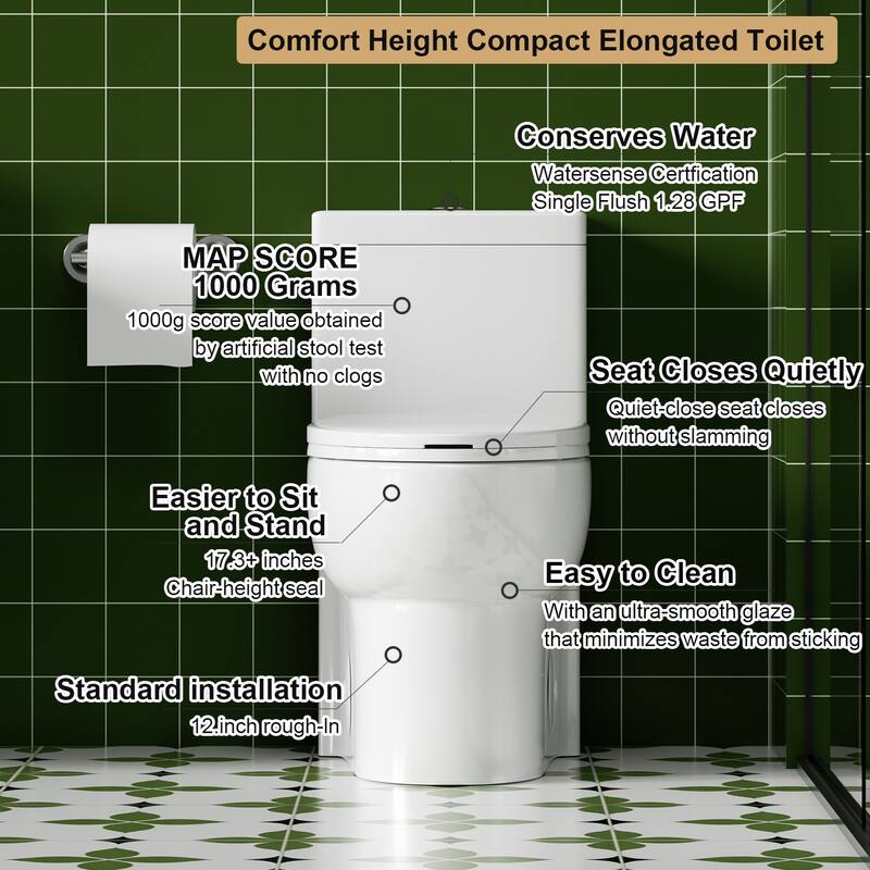 1.1/1.6Tornado Flush One-Piece Toilets,Button on the Tank top,Water-Saving Elongated Comfort Height Floor Mounted