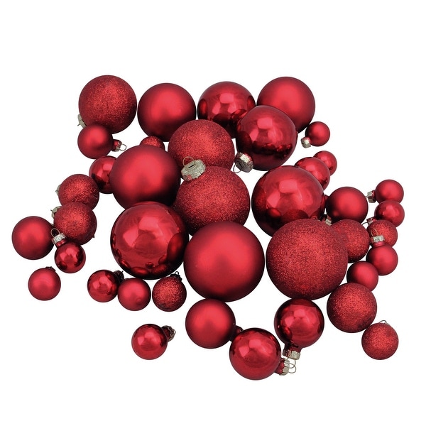 40ct Shiny, Glitter and Matte Red Glass Ball Christmas Ornament Set 1"-2.5". Opens flyout.