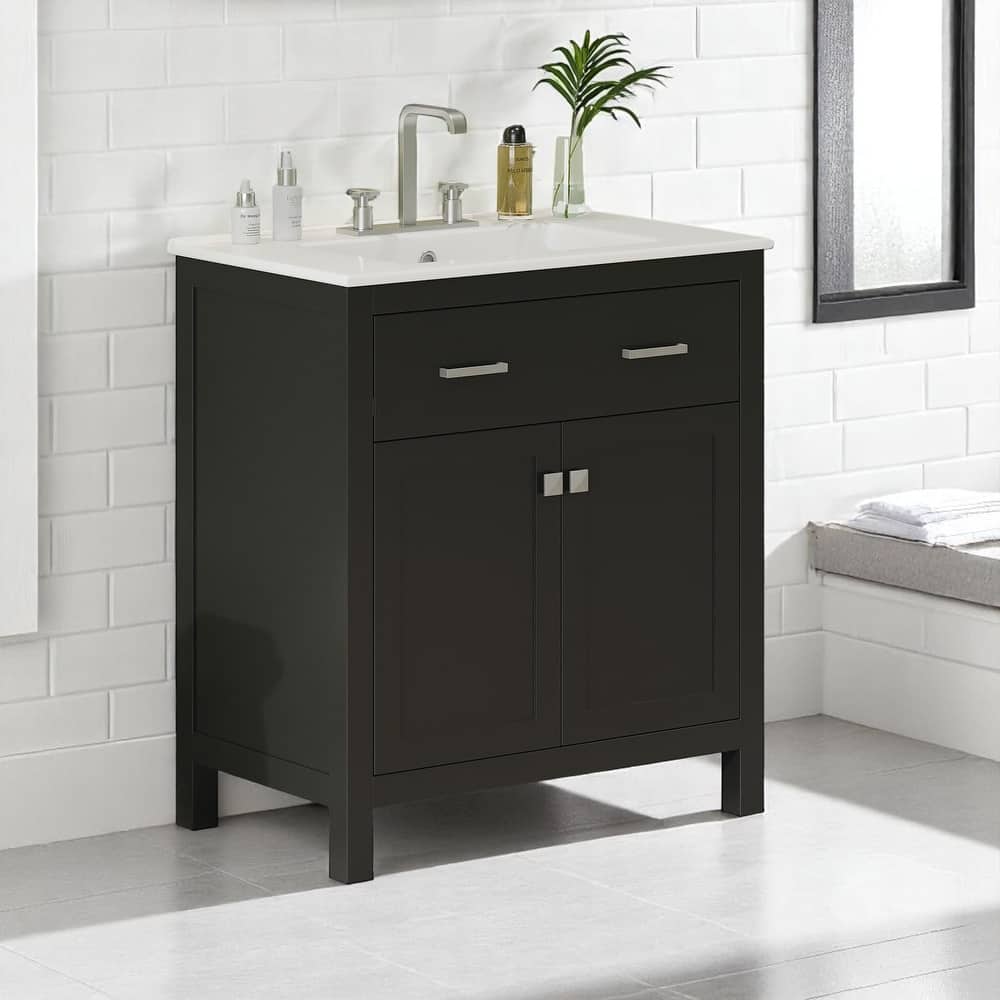 30" Modern Bathroom Vanity with Ceramic Sink, Soft-Close Doors, Flip-Out Drawer & Adjustable U-Shaped Shelf