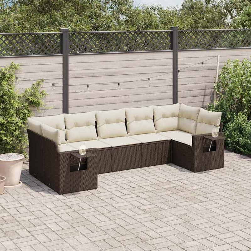 vidaXL Garden Sofa Set - 24.4 x 33.5 x 27.2 - Brown and cream