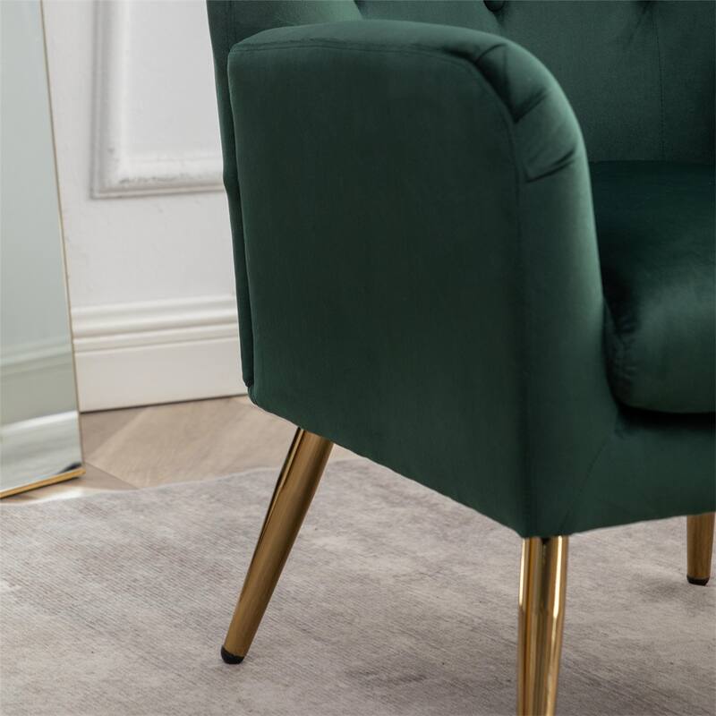 Velvet Wing Back Accent Chair with Button-Tufted and Metal Legs