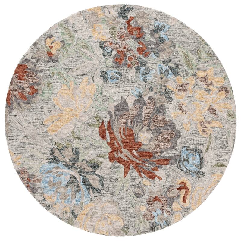 SAFAVIEH Handmade Blossom Bertien Modern & Contemporary Wool Rug - 6' Round - Green/Charcoal
