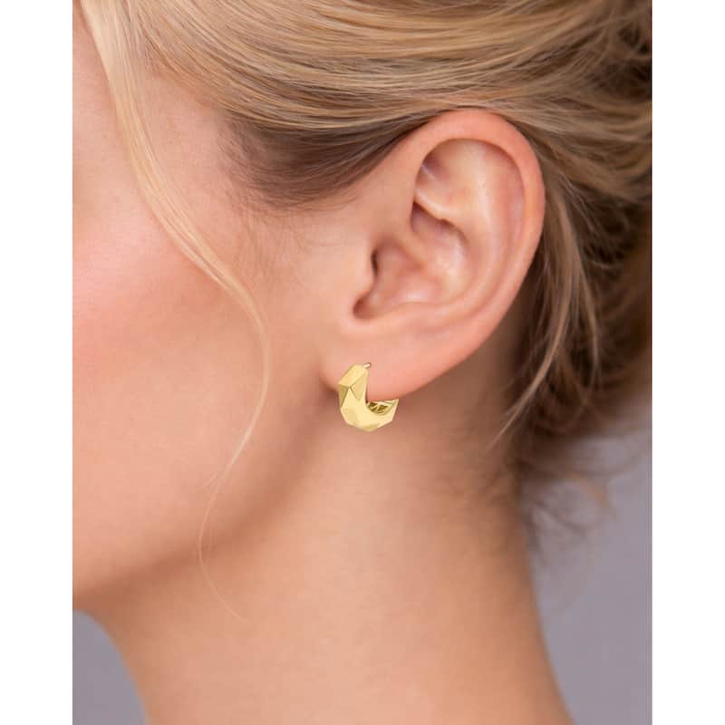 Clover 14K Yellow Gold High-Polish Faceted Huggie Hoop Earrings