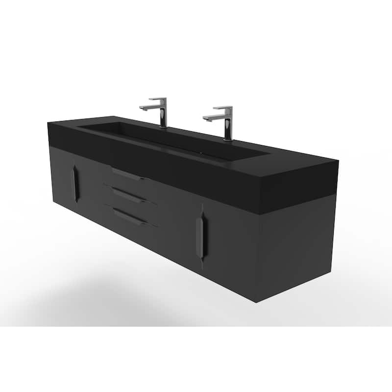 Nile 72" Wall Mounted Bathroom Vanity Set w/ Black Top