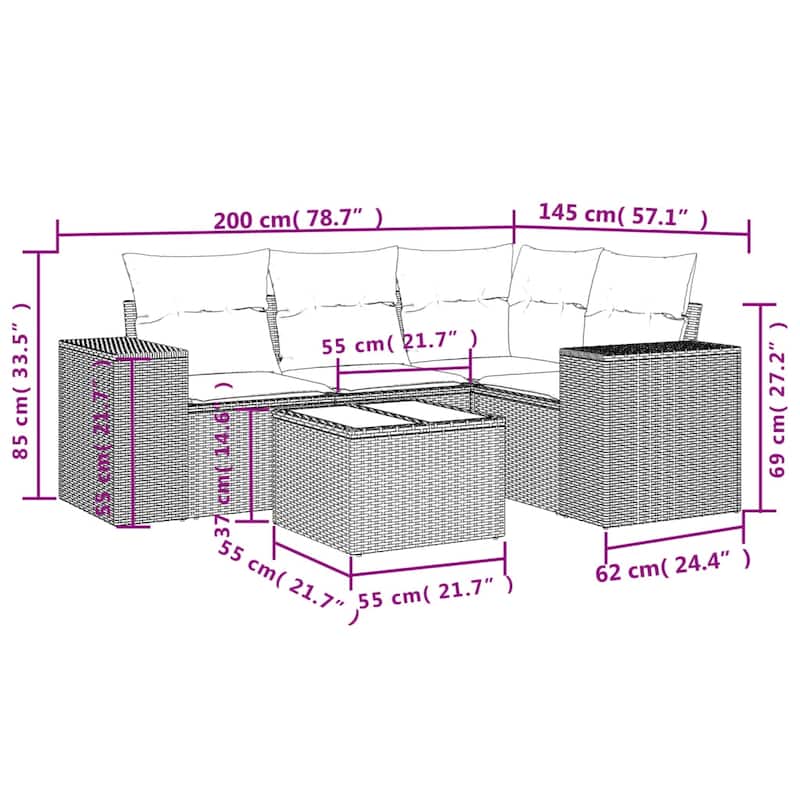 vidaXL Garden Sofa Set Black - 21.7 x 21.7 x 14.6