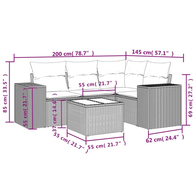 vidaXL Patio Sofa Set with Cushions Outdoor Conversation Furniture Poly Rattan