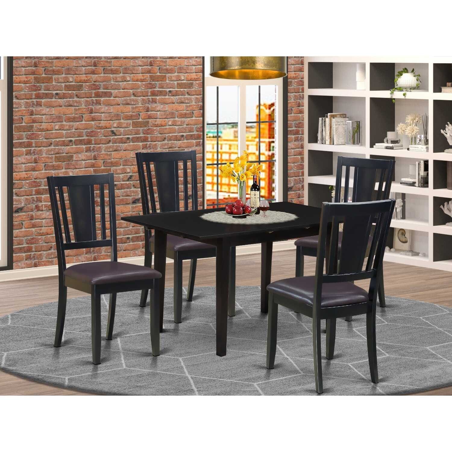 5-Piece Black Finish Solid Wood Top - Rectangular Dining Room Set - Seats-4