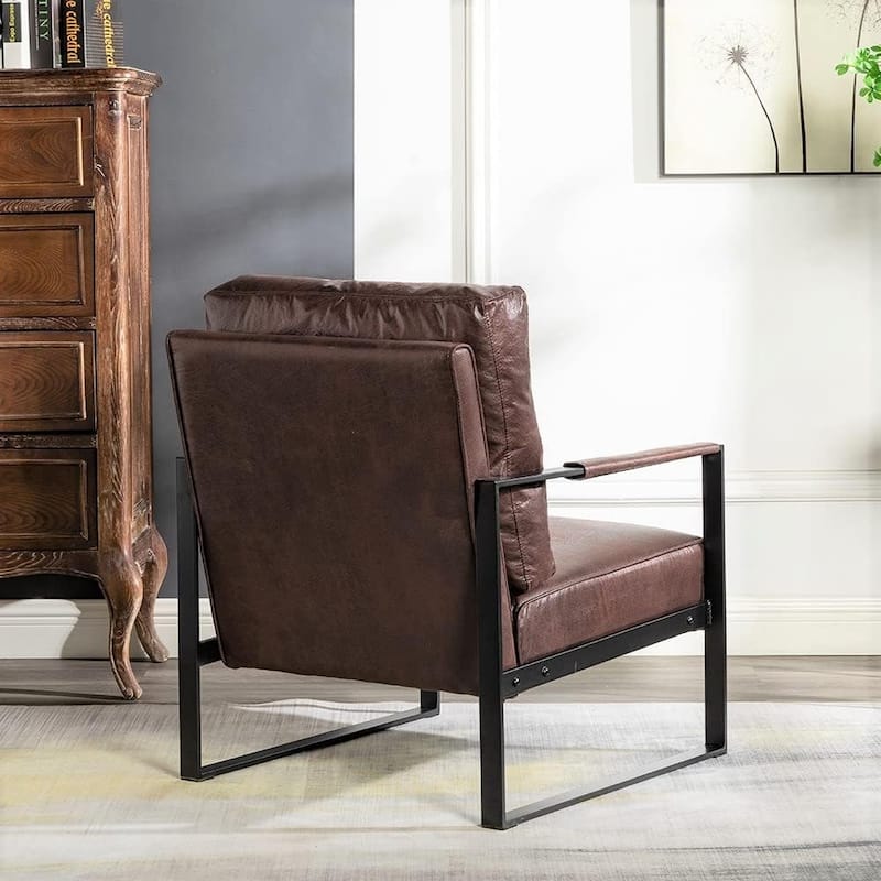 Hosam 25.4" PU/Microfiber Upholstery Metal Arms Chair - Dark Brown