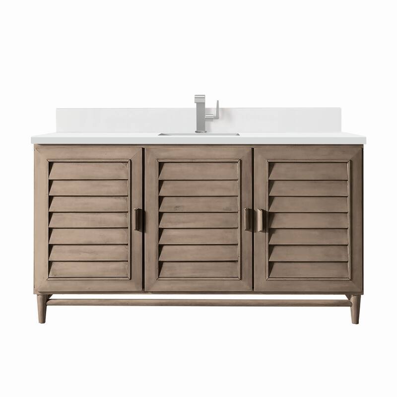 James Martin Vanities 620-V60S-1WZ Portland 60" Single Basin Wood - Whitewashed Walnut - Walnut Finish