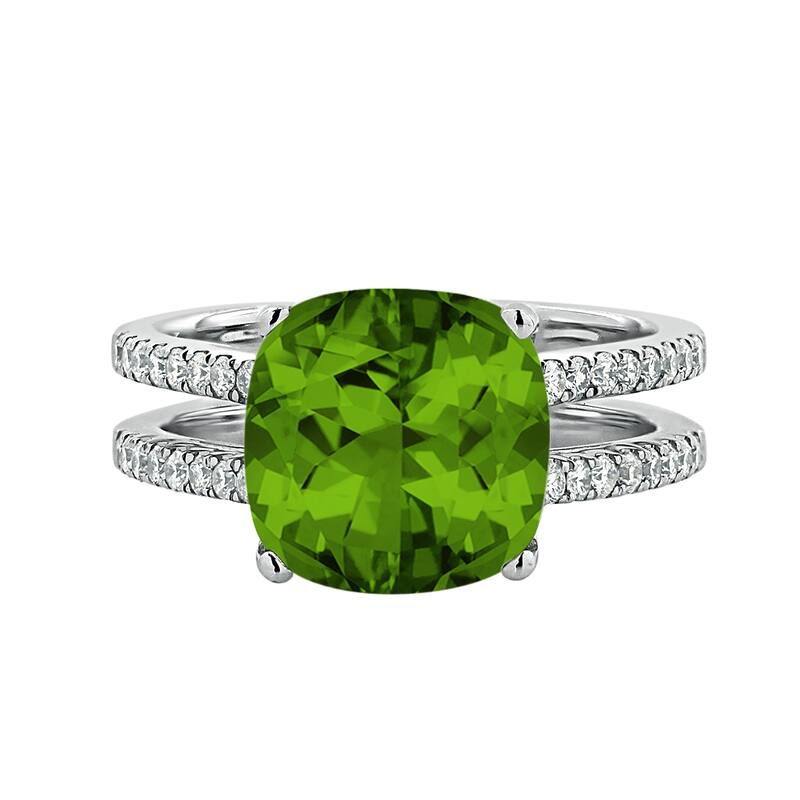 Auriya Modern 5ct Cushion-cut Peridot and Diamond Engagement Ring 1/4cttw 14k Gold