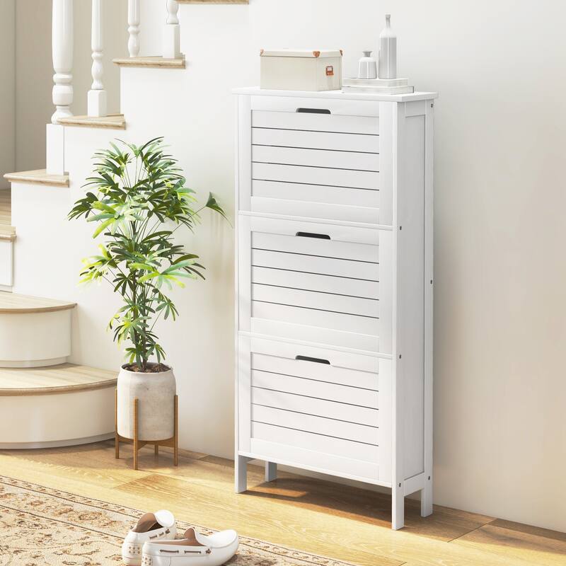 Narrow Shoe Storage Cabinet for Entryway with 3 Flip Drawers