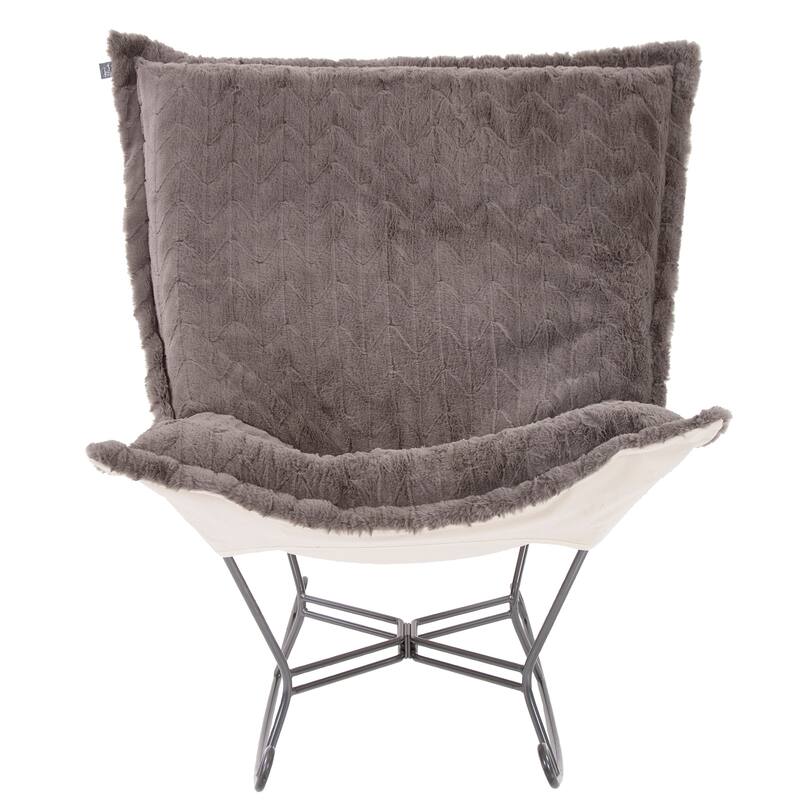 Allan Andrews Scroll Puff Rocker with Titanium Frame, Angora Collection - Stone