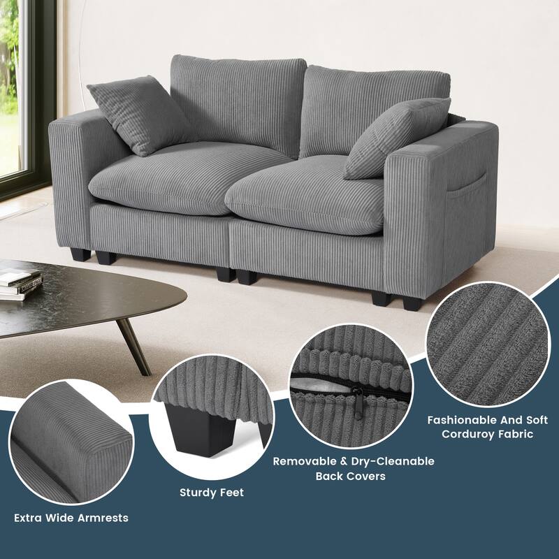Hamilton Corduroy Upholstered Modular Loveseat with USB Port