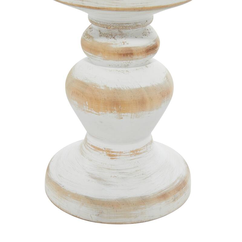Brown or White Wood Beaded Pillar Candle Holder (Set of 3)
