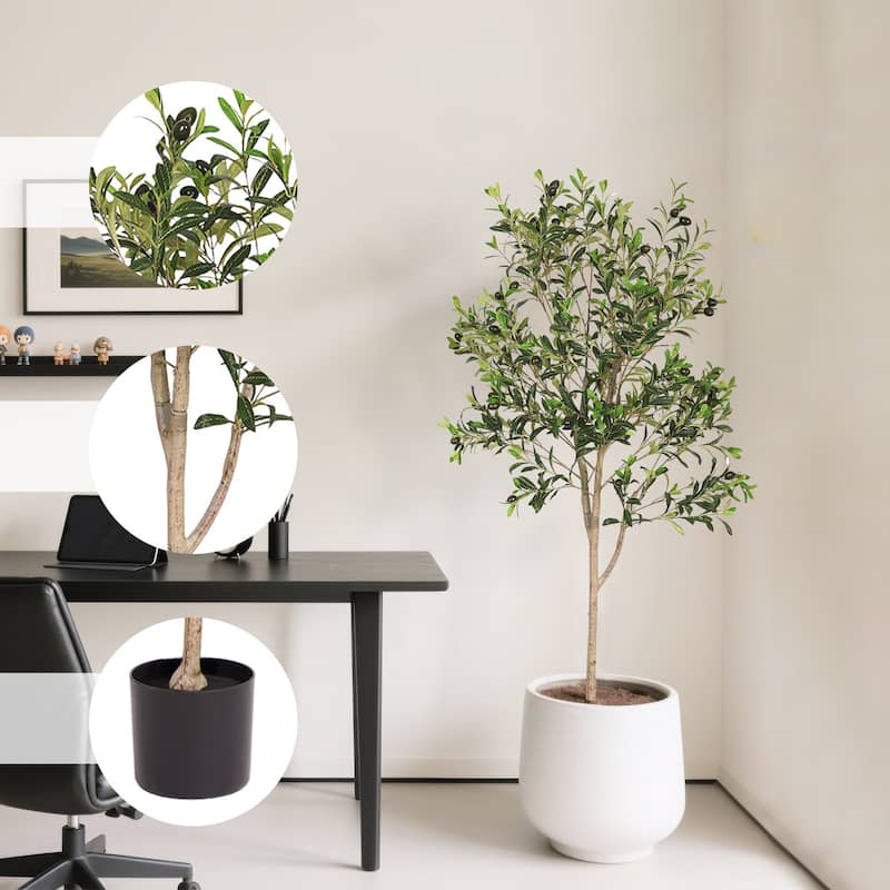 GDFStudio - Virelli 5FT Lifelike Olive Tree with Plastic Leaves and Realistic Trunk
