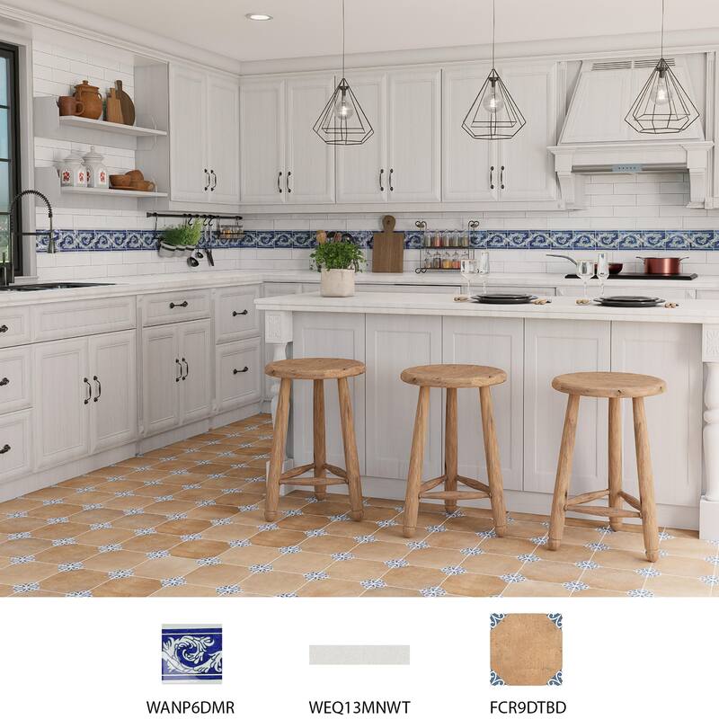 Merola Tile Provincial Deco Marina 6" x 6" Porcelain Wall Tile - (1 Tile)