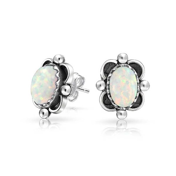 Bling Jewelry Bali Style Oval Imitation Opal October Birthstone Bling Jewelry Bali Style Oval Imitation Opal October Birthstone Stud Earrings 925 Sterling Silver 10mm