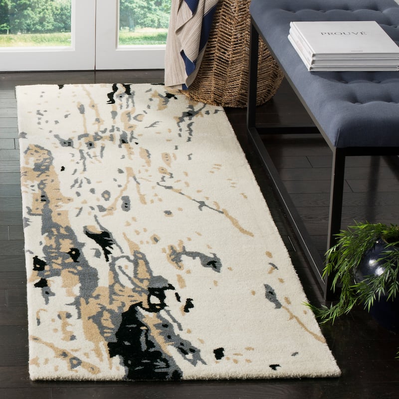 SAFAVIEH Handmade Bella Concepcion Modern Floral Wool Rug - 2'3" x 9' Runner - Ivory/Grey