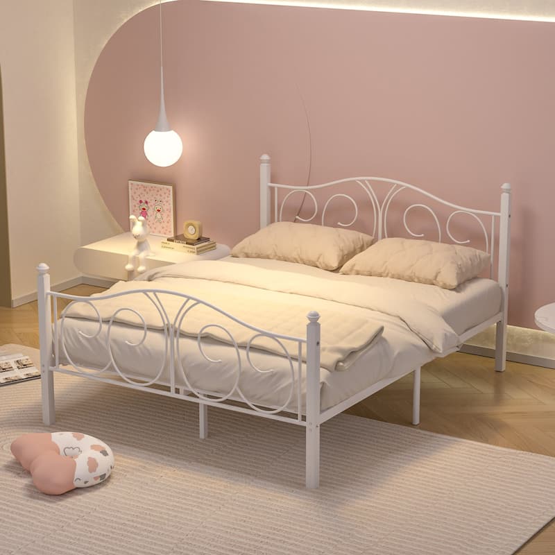 VECELO Platform Bed Frame with Scroll Headboard, Twin/Full/Queen Size Beds