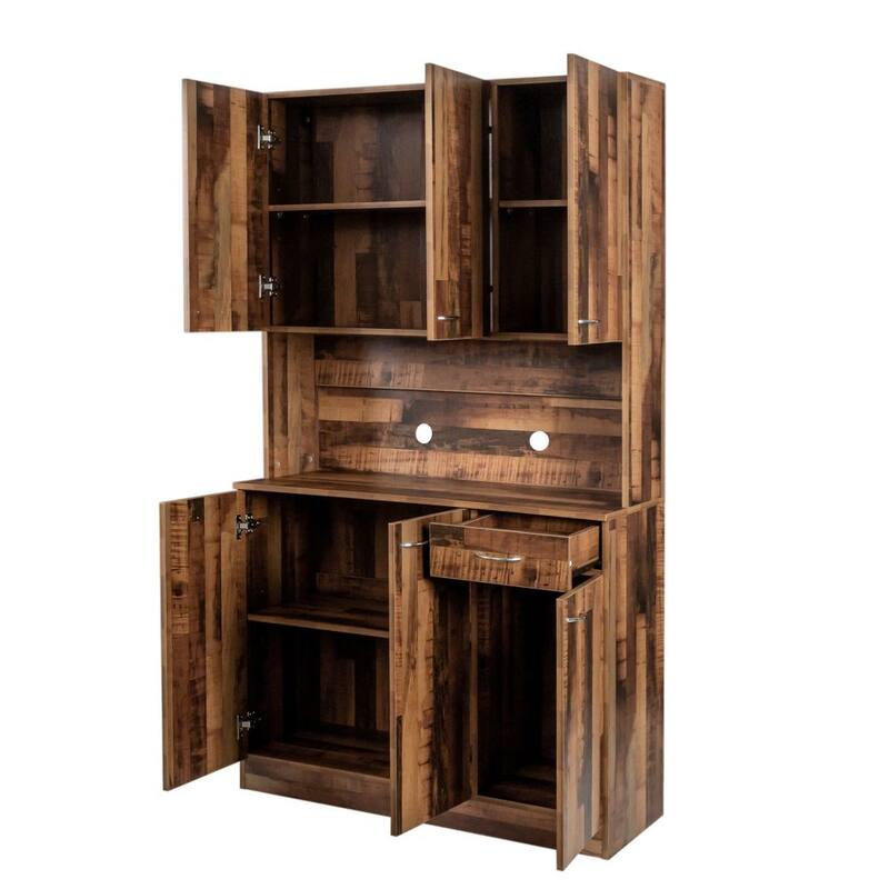 70.87" Tall Wardrobe& Kitchen Cabinet, with 6-Doors, 1-Open Shelves and 1-Drawer for bedroom,Walnut