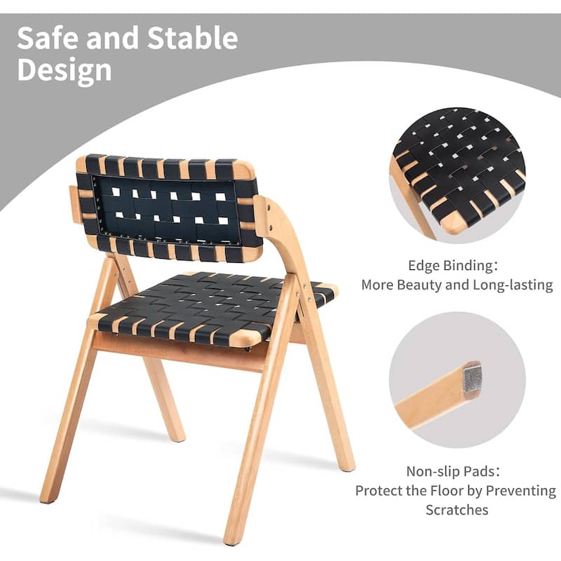 Wooden Stackable Dining Folding Chairs with Padded Seats(Set of 2)
