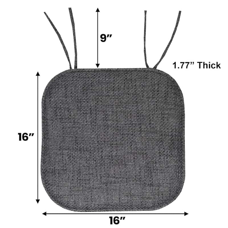 Sweet Home Collection Herringbone Stitch Memory Foam Non Slip Chair Cushion Pad with Ties 16" x 16"
