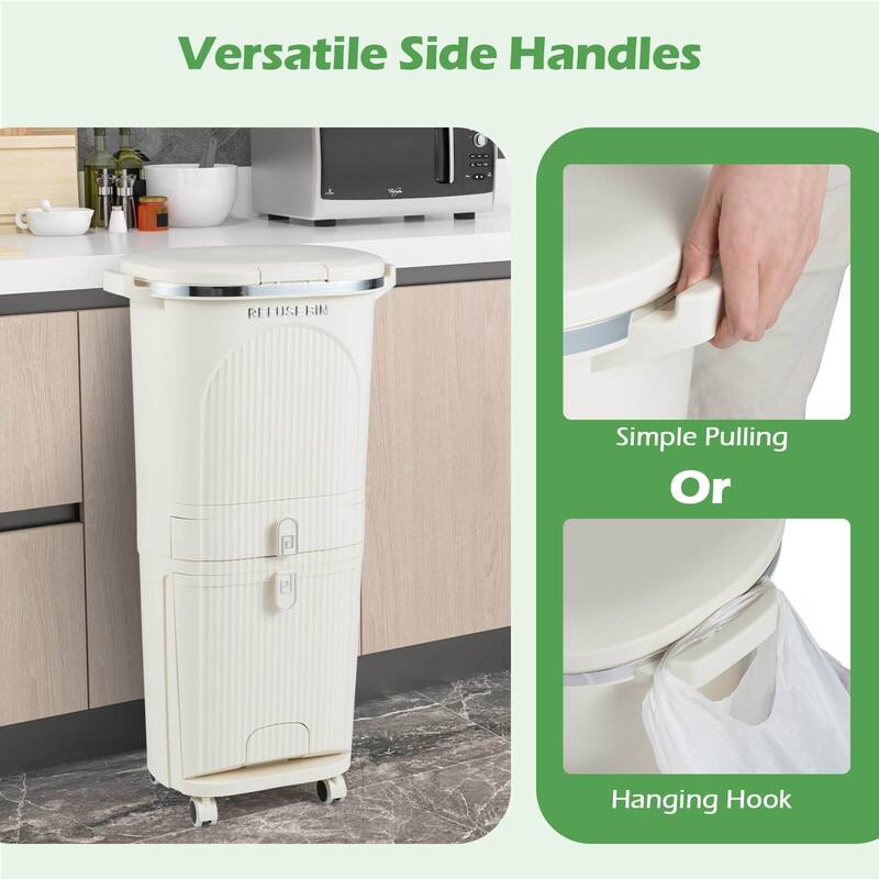Costway 11 Gallon Kitchen Trash Can with Lid, 2 Removable Buckets, - Beige