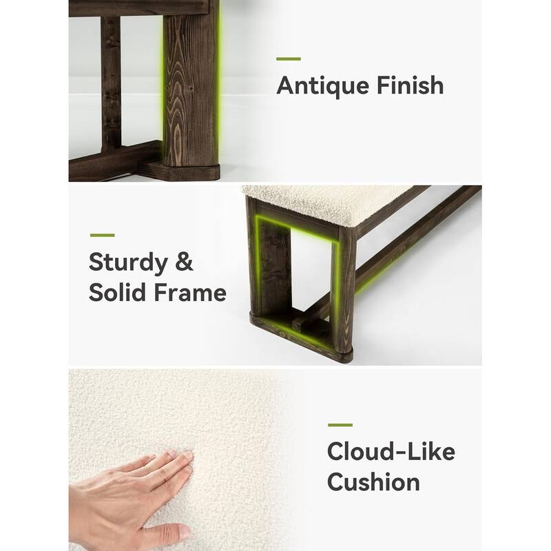 63" Solid Wood Upholstered Bench, Modern Rustic Entryway Bench with Cushion - 62.99" W x 13.78" D x 18.11" H