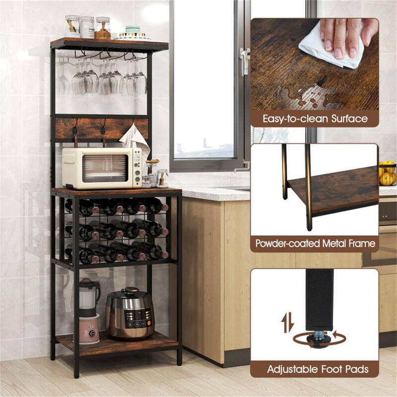 Freestanding Tall Wine Cabinet with Glass Holder and Storage Shelves for Kitchen or Dining Room - 21.5" x 14.5" x 61.5"