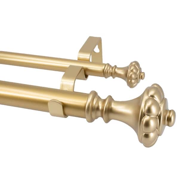 Meriville 1" Diameter Double Window Curtain Rod, 28" to 48", Chateau Urn Finials - Gold - 84"-120"