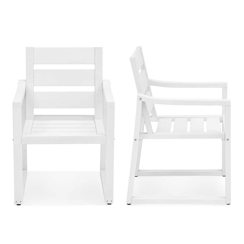 All-Weather Set of 2 Outdoor Armchair with Curved Back Plastic Wood Patio Dining Chair