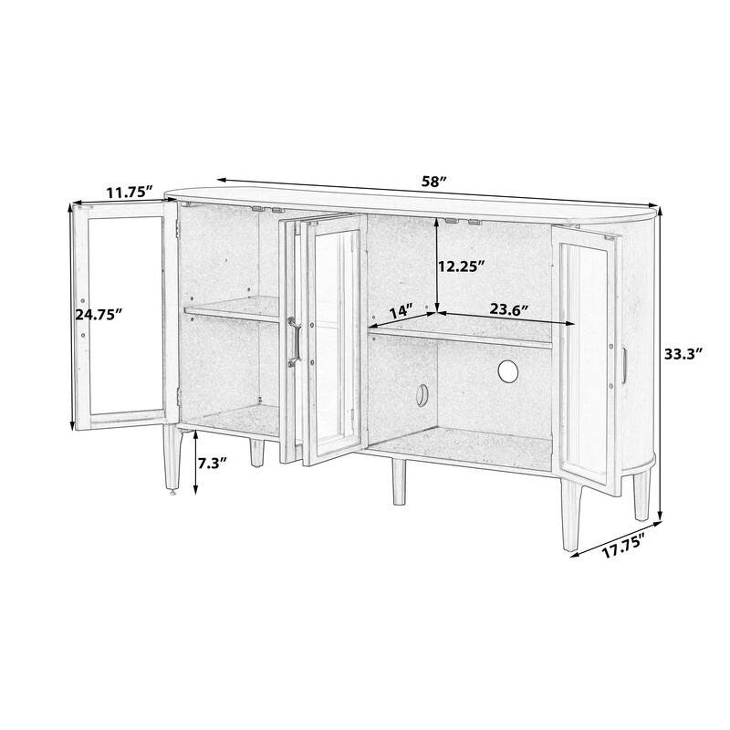 58'' Modern Storage Cabinet with 4 Doors, Large Sideboard with Adjustable Shelves for Entryway, Living Room or Dining Room
