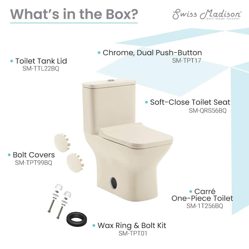 Carré One-Piece Square Toilet Left Side Flush Handle Toilet 1.28 gpf